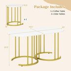 Giantex Nesting Coffee Table Set of 3, Stacking Side Tables with Faux Marble Tabletop & Gold Metal Frame, Oval Coffee Table & 2 Round End Tables, 3-Piece Modern Living Room Table Set for Apartment