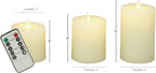 Deco 79 Wax Cylinder Flameless Candle with Remote Control, Set of 3 3", 4", 5"H, White