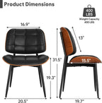 Dining Chairs Set of 2, Mid Century Modern Dining Room Chair, Upholstered Faux Leather Kitchen Chairs with Thick Cushion and Walnut Bentwood Back for Kitchen Dining Room, Black