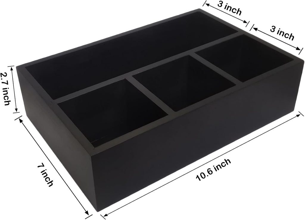 Tea Bag Organizer Wood Black, 4 Compartments Tea Bag Holder, Large Capacity Sugar Packet and Coffee Station Organizer, Tea Bags Caddy Drawer Storage Container for Countertop