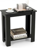 Giantex Narrow End Table, 2-Tier Side Table with Open Storage Shelf, Retro Wood Sofa Table Bedside Tables for Small Spaces, Slim Nightstand for Living Room, Bedroom, Easy Assembly, Black