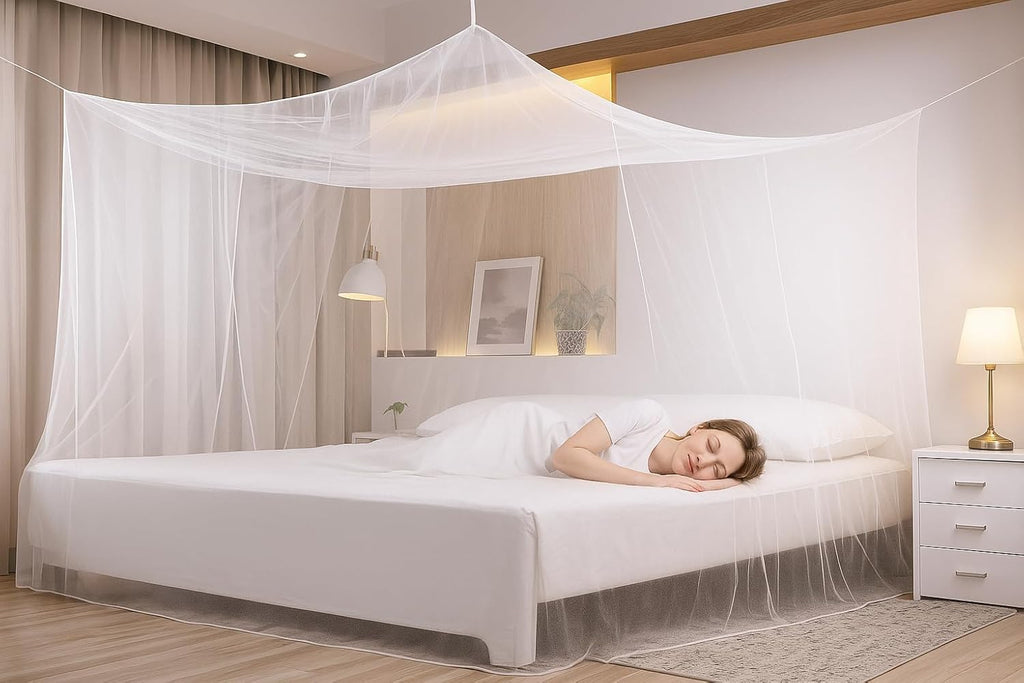 Premium Bed Mosquito Net – Full & Queen Size, Elegant White Rectangular Canopy, 360° Protection with Breathable Mesh and Easy Installation
