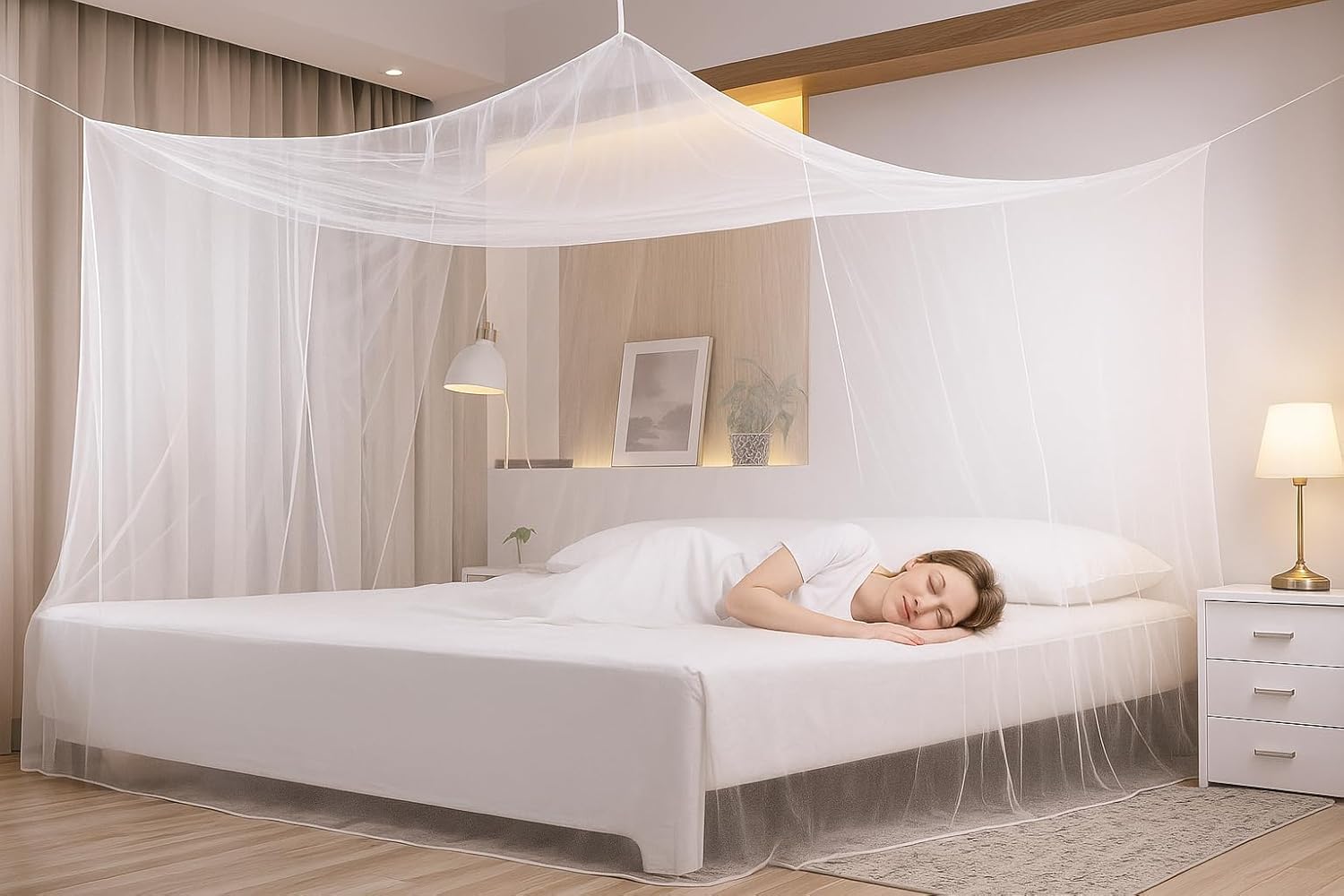 Premium Bed Mosquito Net – Full & Queen Size, Elegant White Rectangular Canopy, 360° Protection with Breathable Mesh and Easy Installation