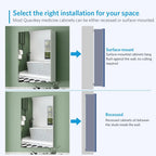 Quavikey 20"x26" Medicine Cabinet with Mirror, Recessed or Surface, Silver | Premium bathroom mirror cabinet featuring rustproof aluminum frame, adjustable shelves, soft-close hinges, and ample storage.