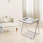 Foldable Side Table 27 Inch - Clear Tea Tinted Portable Desk｜Space-Saving Nesting Table w/Dual-Axle Joint｜Bedside End Table for Small Apartments & Home Office (NO-Transparency White)