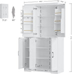 IRONCK Kitchen Pantry Storage Cabinet, Modern Food Pantries with 12 Shelves, 2 Door Racks, Adjustable Shelves, Freestanding Cupboard for Kitchen, Dining Room, White