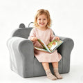 Kids Sofa Chair with Removable Washable Cover Kids Couch Toddler Chair Toddler Bed Cozy Crystal Velvet Furniture for Playtime, Naps & Travel (Soft Grey, Bear Design)