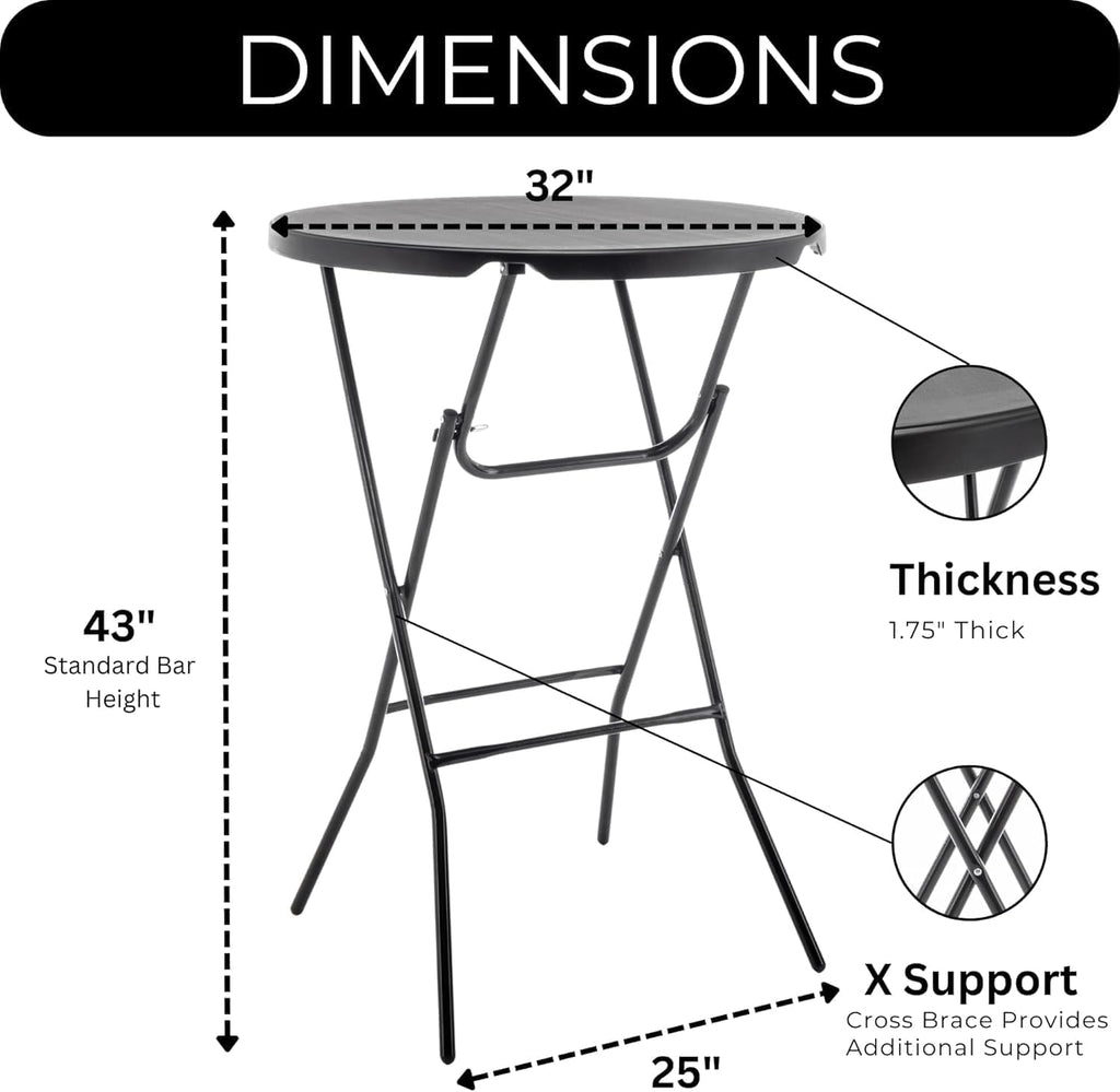 BTEXPERT 32" Round 43" Bar Height Folding Commercial Portable Banquet Plastic Coffee Dining Cocktail Table for Wedding Party Event Home Kitchen Indoor Outdoor Standing Walking-Black