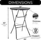 BTEXPERT 32" Round 43" Bar Height Folding Commercial Portable Banquet Plastic Coffee Dining Cocktail Table for Wedding Party Event Home Kitchen Indoor Outdoor Standing Walking-Black