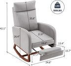 Rocking Chair Nursery High Back Rest Glider Rocker with Footrest Nursing Rocking Chairs Upholstered Accent Arm Chair for Living Room Bedroom Indoor, Light Gray
