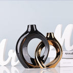 Black Gold Ceramic Vase Set of 2 for Modern Home Decor,Round Boho Vase for Pampas Grass,Neutral Minimalist Statue for Dining Room Table Centerpiece Dining Room,Wedding Table Decoration