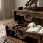 3-Tier Buddhist Altar Table for Prayer & Meditation, Zen Style Wooden Shrine Cabinet with Storage Drawer, MDF Melamine Home Worship Table 23.2 x 24.4 x 26.8 in (59 x 62 x 68 cm) (Walnut)