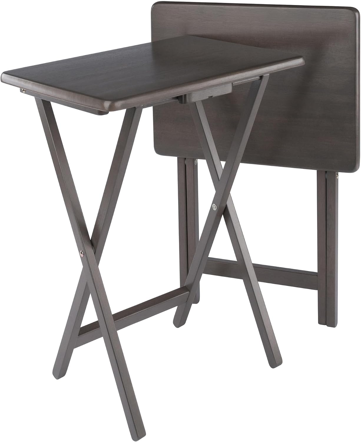 Winsome Alex Set of 2 Foldable Snack Tables in Oyster Gray, Easy to Store Small Portable Fold Up Table Set for Kitchen, Living Room TV Dining, Crafts, Puzzles, Work from Home