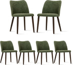 COLAMY Upholstered Dining Chairs Set of 6, Modern PU Leather Dining Room Kitchen Side Chair with Padded Seat and Wood Legs Restaurant/Cafe, Green