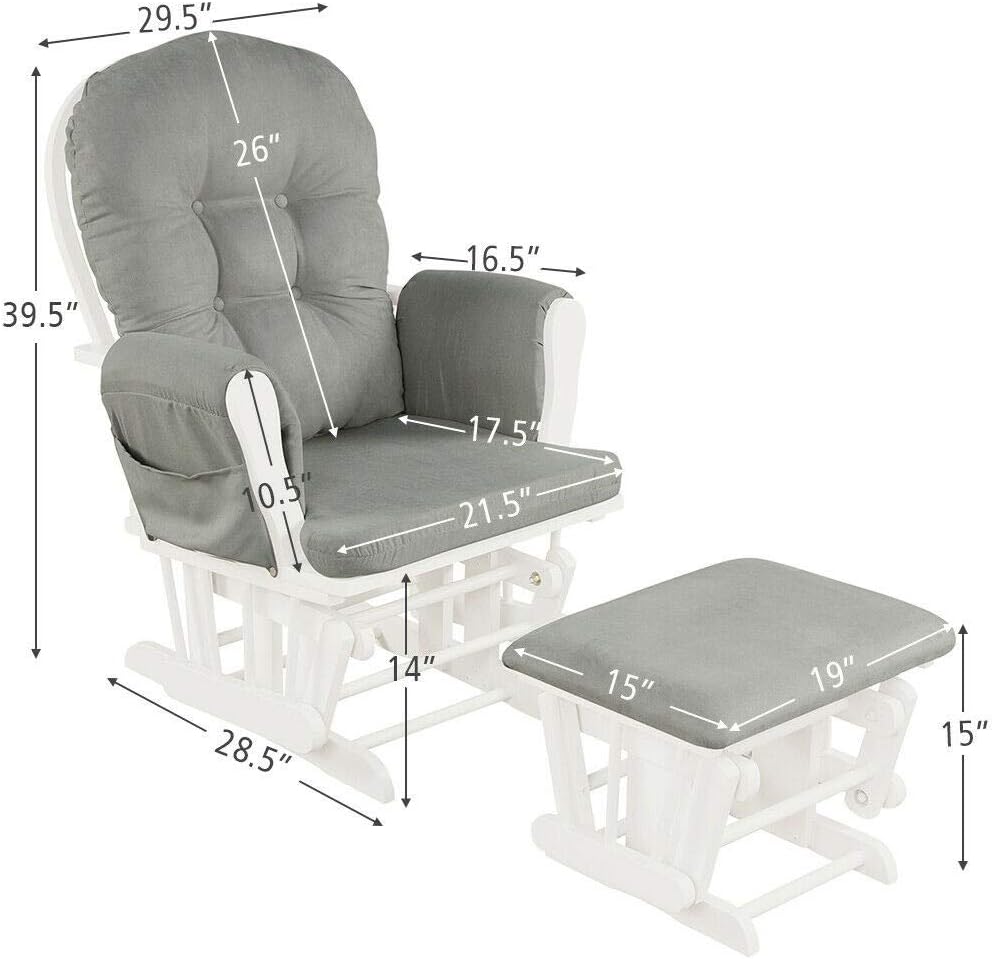 Nursery Rocking Chairs Nursery Glider Rocking Chair Wood Baby Rocker with Ottoman Cushion Upholstered Nursing Chair with Padded Arms (Light Gray)