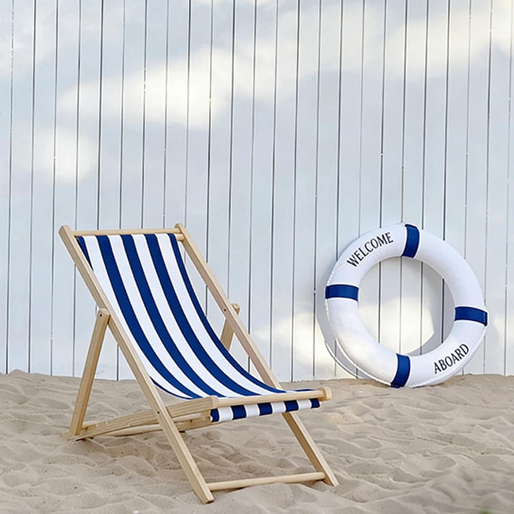 2Pcs Beach Sling Chair Replacement Fabric Blue and White Stripe Outdoor Folding Canvas 45x17in Patio Sling Chairs Cloth Outdoor Folding Chair Fabric for Home Beach Chairs Garden Courtyard