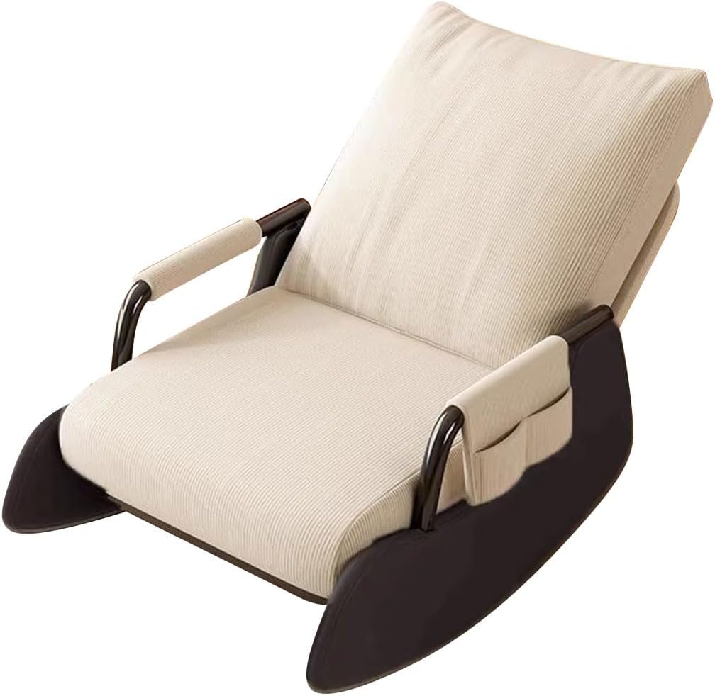 Rocking Chair Nursery Upholstered Leisure Recliner Chairs Back Adjustable,Living Room Accent Chair for Relax Napping Lazy Sofa Chairs(Beige+Black,Without)