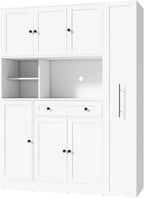 Traditional Freestanding Kitchen Pantry with Pull-Out Side Cabinet, Door Shelves and Drawer, Large Buffet Sideboard Cupboard for Dining Room (White)