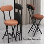 Folding Stool with Backrest, Cushioned Padded Leather Round Portable Foldable Bar Stool Chair for Kitchen(Black)