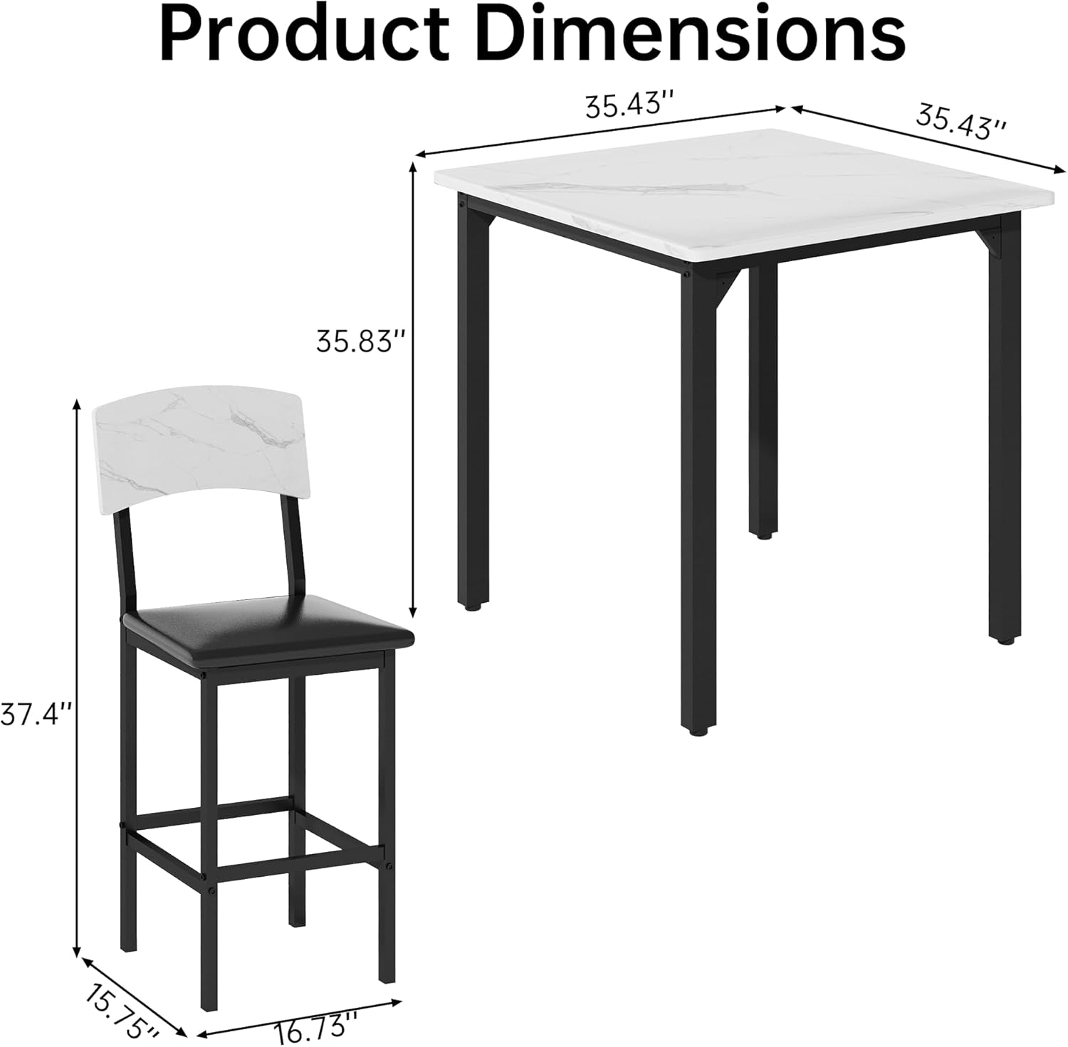 AWQM 5-Piece Dining Table Set, Dining Table Set for 4, Counter Height Table & 4 Bar Stools, Modern Kitchen Dining Set, with Upholstered Chairs, Compact Dining Set for Small Spaces, Marble Texture
