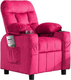 Kids Recliner, Toddlers Kids Recliner Chair with Cup Holder, Ergonomic Adjustable Velvet Lounge Chair with Footrest & Side Pockets, Toddlers Baby Sofa for Boys Girls Bedroom (Rose Pink)