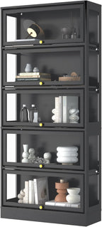 Display Cabinet with Acrylic Glass Doors,5-Tiers Curio Cabinet with LED Lighting for Collectibles, Collectibles Toy Organizers Rack & Display Shelf Display Case Storage Cabinet, Black