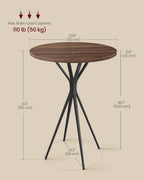 VASAGLE Bar Table, Round Cocktail High Top Pub Bistro Table for Events Party, Kitchen Dining, Home Bar, 23.6 x 23.6 x 41.3 Inches, Metal Frame, Modern Style, Easy to Assemble, Natural Walnut and Black