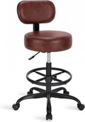 SUPERJARE Drafting Chair with Back, Adjustable Foot Rest Rolling Stool, Multi-Purpose Office Desk Chair, Thick Seat Cushion for Home Bar Kitchen Shop - Rustic Brown