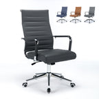 Office Desk Chair Leather, Conference Room Chairs with Wheels, Executive Modern High Back Ergonomic Swivel Rolling Ribbed Computer Chair