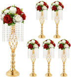 6 pcs 21.65 Inch Wedding Gold Flower Centerpieces Crystal Metal Flower Vase Wedding Centerpieces for Tables Decorations