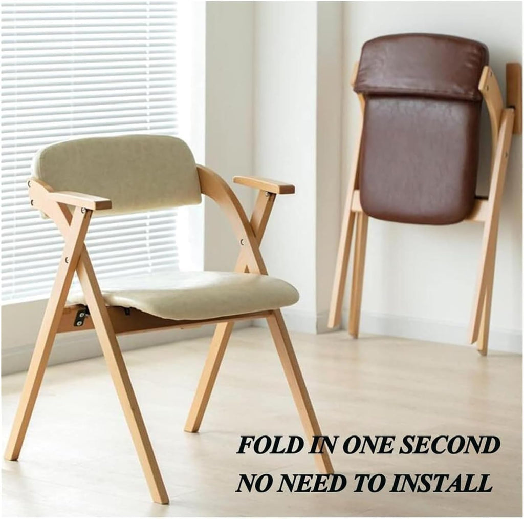 Mid Century Leather Dining Chair with Armrests and Padded Seat Wooden Frame for Living Room Kitchen Office(Blanc)