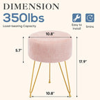 DUMOS Velvet Vanity Stool, 350LBS Heavy-Duty Makeup Stool with 4CM Thick Cushion, Round Ottoman Footrest Chair for Bedroom, Bathroom, Dressing Table, Easy-Clean Soft Fabric, Pink