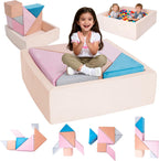 Tangram Puzzles Modular Kids Play Couch Building Fort, Children Explorer Sofa with Ball Pit, Kids playroom Convertible Furniture for Inspiring Child Creativity, Made Entirely of Sponge (Pink Series)