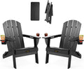 Folding Adirondack Chair Set of 2, Wooden Textured Plastic Adirondack Chairs with 2 Cup Holder, Weather Resistant HDPE Fire Pit Chair, Outdoor Patio Chairs for Garden, Backyard, Lawn, Deck, Black