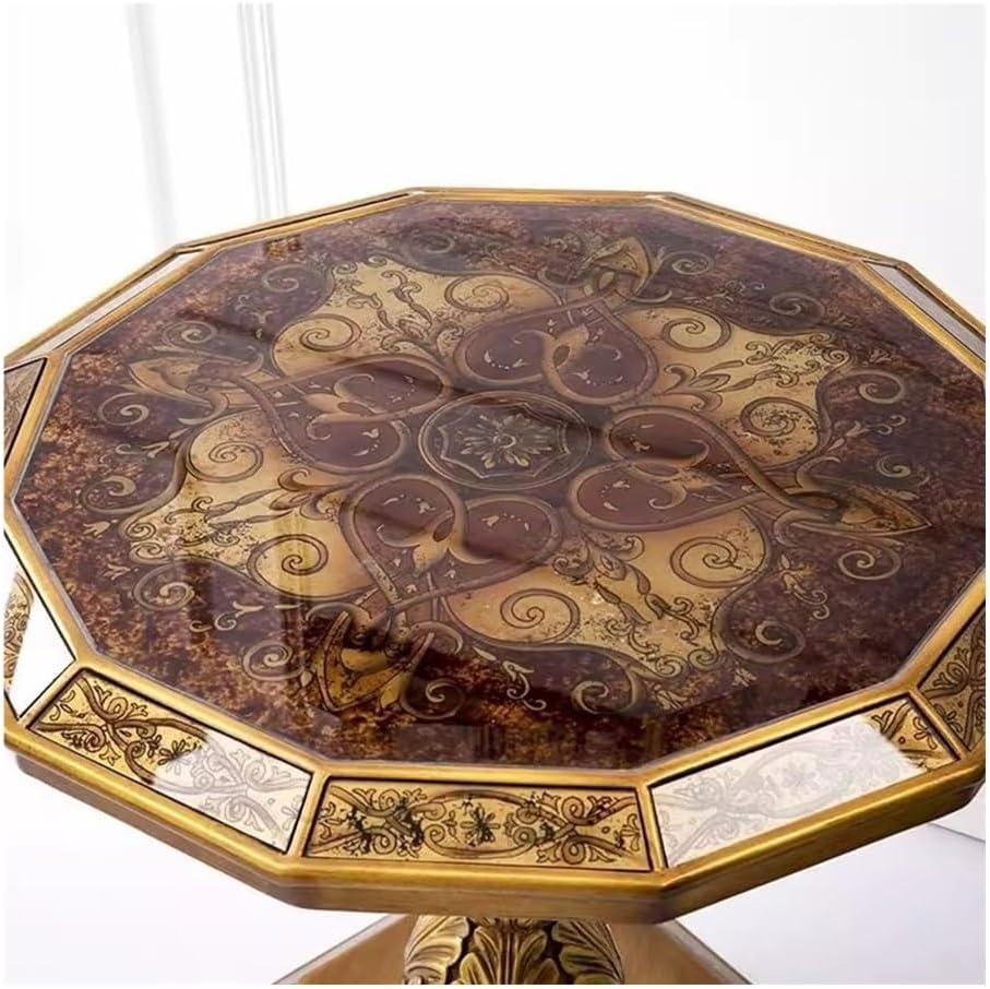 Vintage Country Style Side Table Hand Painted Art Carvings Dodecagonal Coffee Sofa Accent Small Side Table