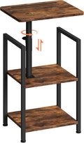 CHOEZON 360° Swivel Height Adjustable Side Table with Swivel Tabletop, 3-Tier End Table for Small Space, Nightstand with Storage, for Couch, Living Room, Bedroom, Rustic Brown and Black TBZ22BF
