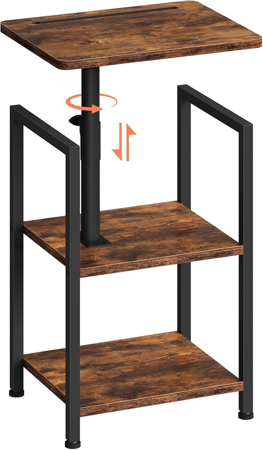 CHOEZON 360° Swivel Height Adjustable Side Table with Swivel Tabletop, 3-Tier End Table for Small Space, Nightstand with Storage, for Couch, Living Room, Bedroom, Rustic Brown and Black TBZ22BF