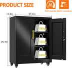 Metal Storage Cabinet with Wheels, 36" Tall Locking Storage Cabinet with 2 Adjustable Shelves, Locking Garage Cabinet, Steel Locker Organizer, for Office, Home, School, Black