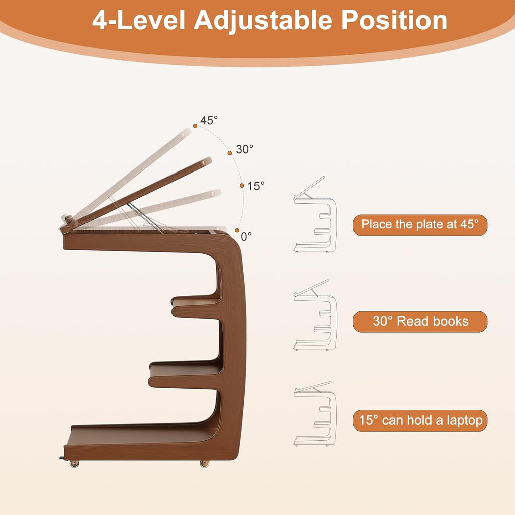 AQIMUELE Rolling Side Table, C Shaped End Table, C Table with 4 Wheels Solid Wood Small Rolling Desk with Adjustable Desktop,C Shaped End Table for Couch,Home Office(15.6" D x 23.6" W x 24.3" H)