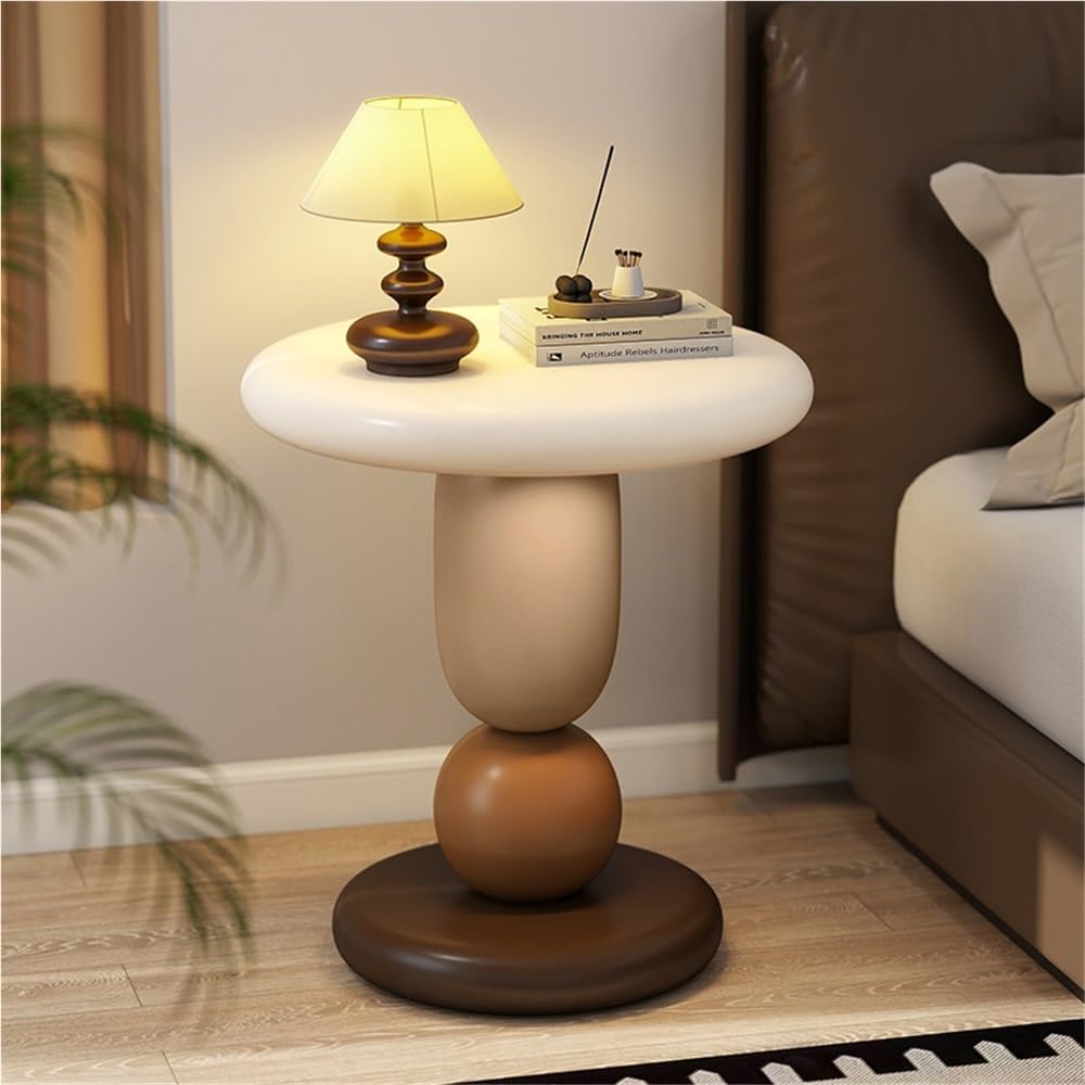 Round Bedside Table, Creative Resin Side Table, Modern Accent Table, Simple Decorative Table, Nightstand, Suitable for Living Room, Bedroom, Hotel(Brown)
