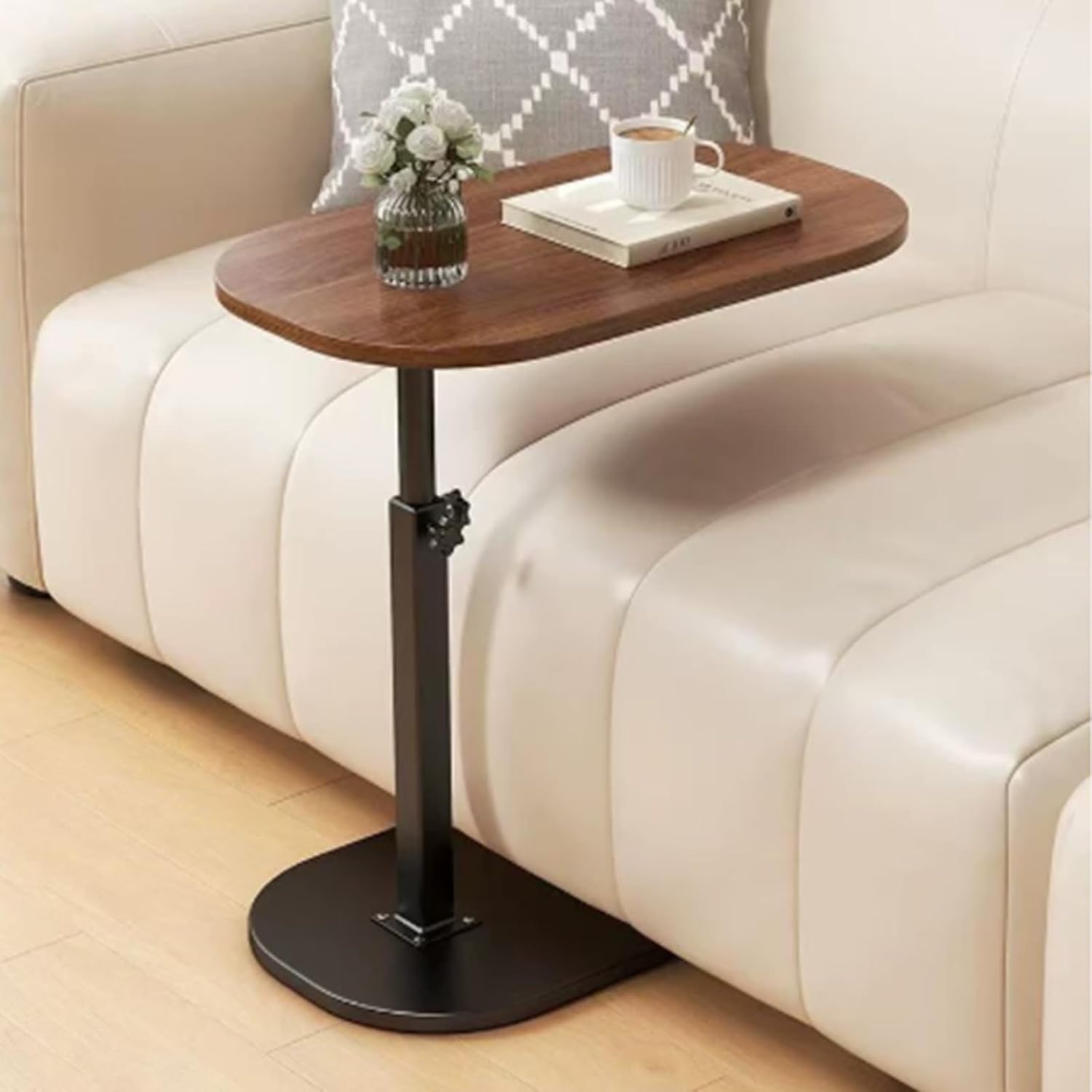 C Shaped End Table Adjustable Height, 360° Swivel C Side Tray, Small Bedside Table, for Couch, Living Room, Bedroom, Corners and Office (Walnut)