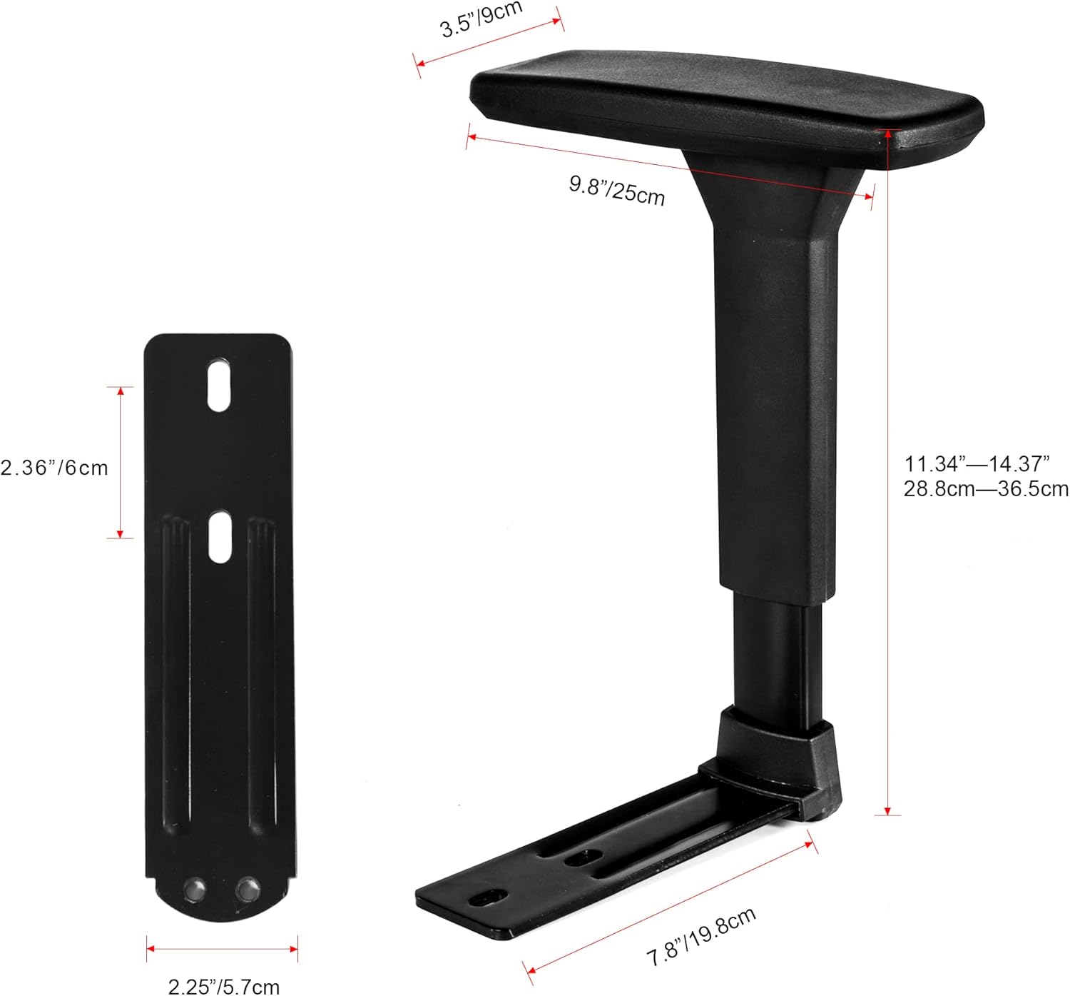 3D Adjustable T-Arms Armrest Pair Upright Bracket Replacement Parts Fits Most Office Gaming Chairs