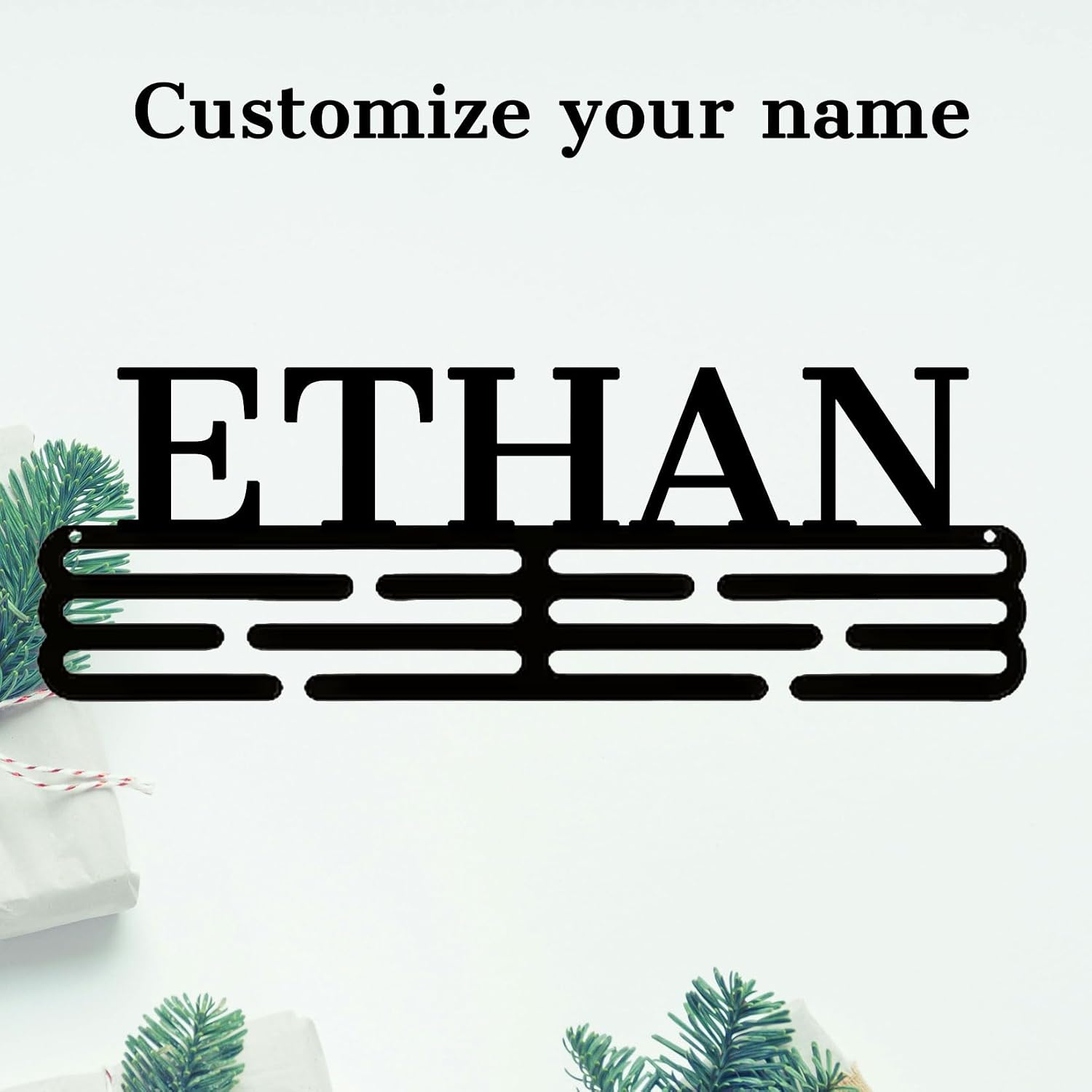 Personalized Medal Hanger with Custom Name, Metal Sports Medal Display Rack for Running Gymnastics Swimming, Wall Mounted Award Holder Organizer for Home Gym Decor
