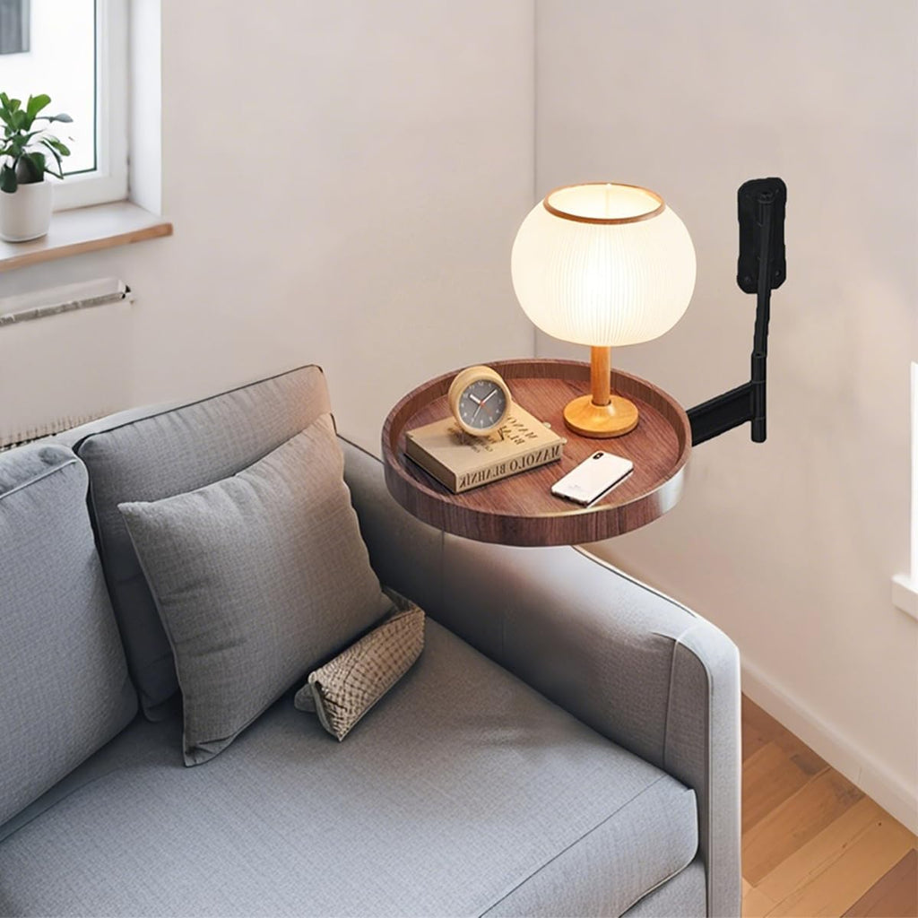 Retractable Wall Mount Folding Table, Adjustable Wall Mounted Coffee Table, Balcony Coffee Table, 13.78 Inch Round Wooden Tabletop, Acacia Brown, Adjustable Angle, Space-Saving Design (black, large)