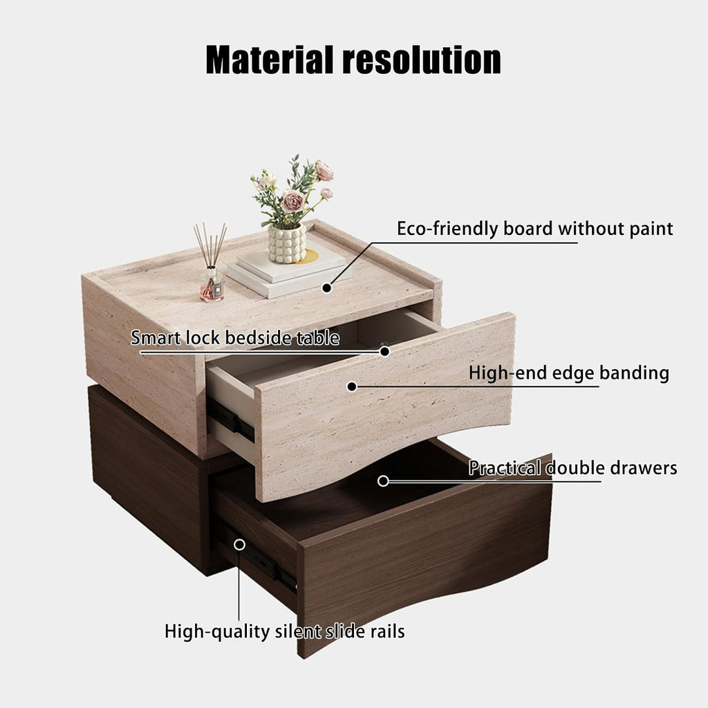 Bed end Table with Drawer, Smart Nightstand Table with Locks, Side end Bedside Table, Solid Wood Bedside Table, Suitable for Bedrooms, Living Rooms, and Offices(Khaki-A,19.6 * 15.7 * 18.1in)