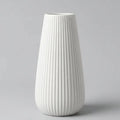Luxury White Ceramic Vase, 8 Inch Modern Ribbed Fluted Design, Flower Vase for Home Decor, Cute Vase for Pampas Grass, Living Room, Dining Table, Farmhouse, Office, Bedroom, Kitchen Shelf