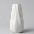 Luxury White Ceramic Vase, 8 Inch Modern Ribbed Fluted Design, Flower Vase for Home Decor, Cute Vase for Pampas Grass, Living Room, Dining Table, Farmhouse, Office, Bedroom, Kitchen Shelf