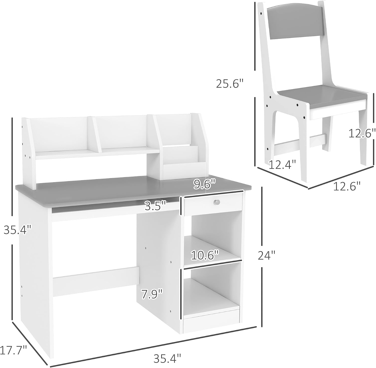 Qaba Kids Desk and Chair Set with Storage, Study Desk with Chair for Children 5-8 Years Old, Gray