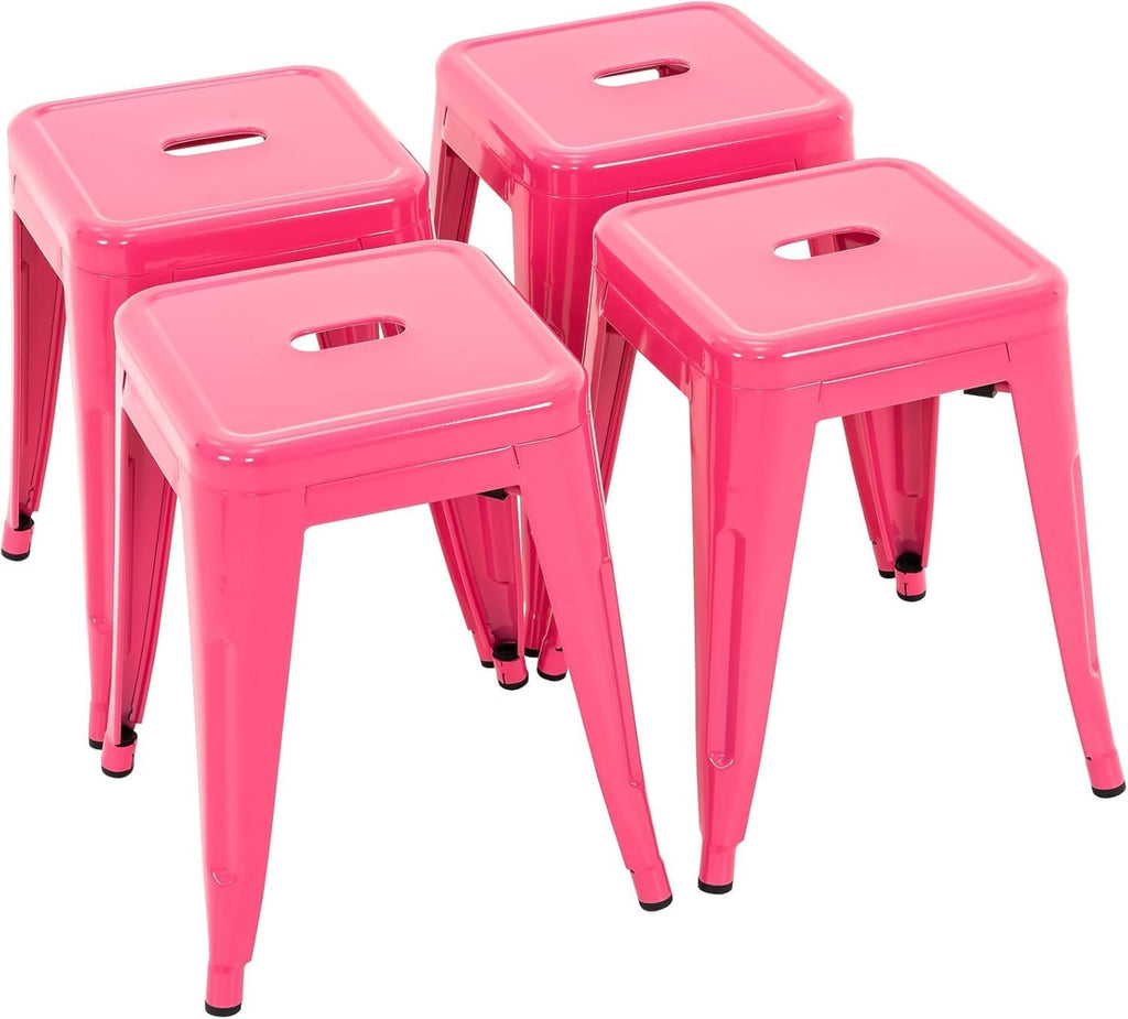 18'' Industrial Metal Stools Set of 4, Stackable Indoor Outdoor, Hot Pink | No Assembly, Waterproof & Rustproof, Easy to Move, Backless, Space-Saving, Stable Design for Classroom Kitchen Dining Patio