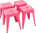 18'' Industrial Metal Stools Set of 4, Stackable Indoor Outdoor, Hot Pink | No Assembly, Waterproof & Rustproof, Easy to Move, Backless, Space-Saving, Stable Design for Classroom Kitchen Dining Patio